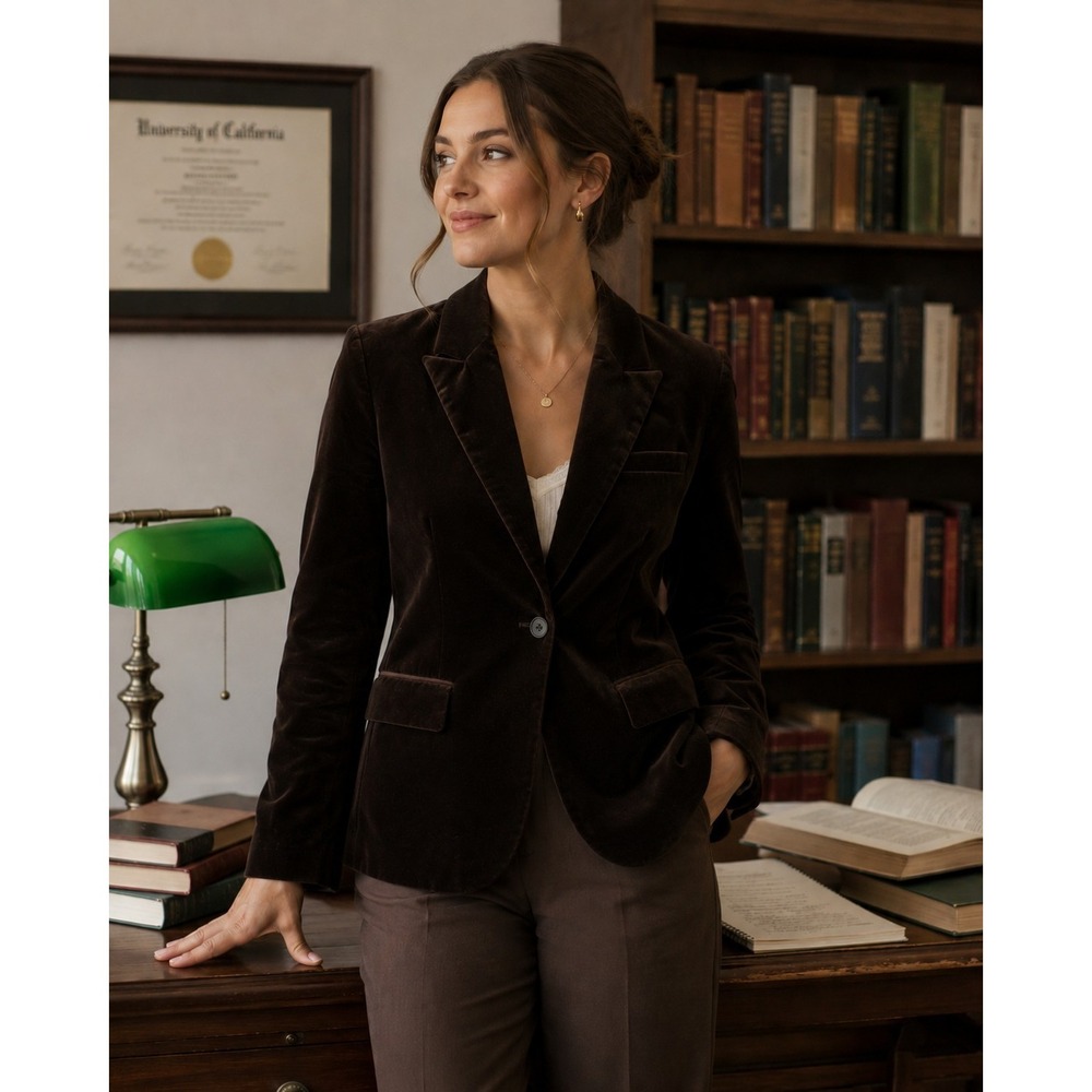 Theory Brown Velvet One Button Dressy Professional Academic Preppy Blazer Size 6